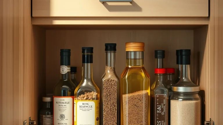 7 Steps to refill Oil Bottles with Spice and Seasoning Storage in a Cabinet - Home Idea