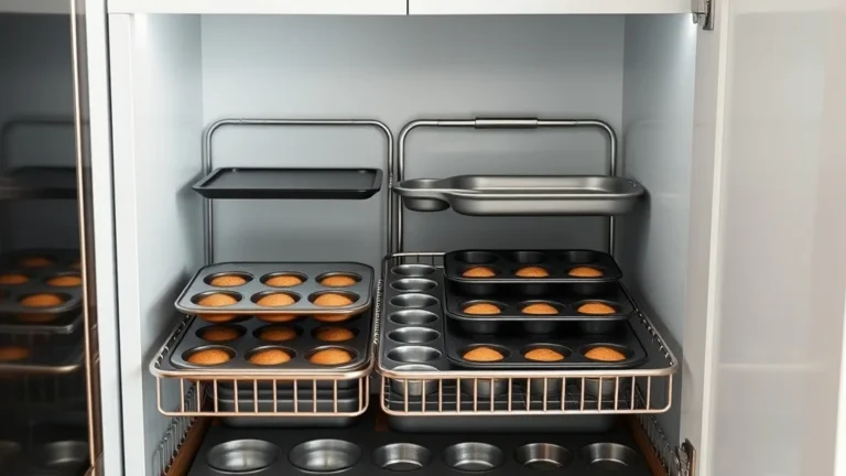 Baking Sheet and Pan Storage Setup in a Lower Cabinet That Keeps Muffin Tins Easy to Find - Home Idea