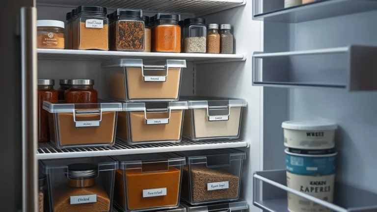 How Experts keep tidy Spice Jars in a Fridge Pantry Zone with Stackable Pantry Bins - Home Idea